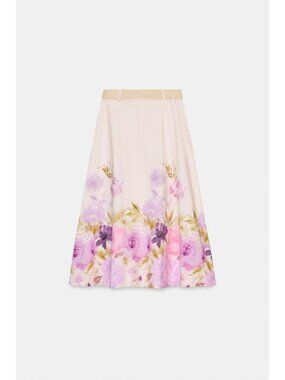 ZARA FLORAL PRINT BELTED MIDI SKIRT